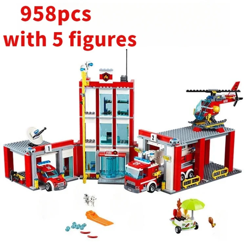 Lego Set City - Zestaw klocków: Strażacka stacja, helikopter, wóz