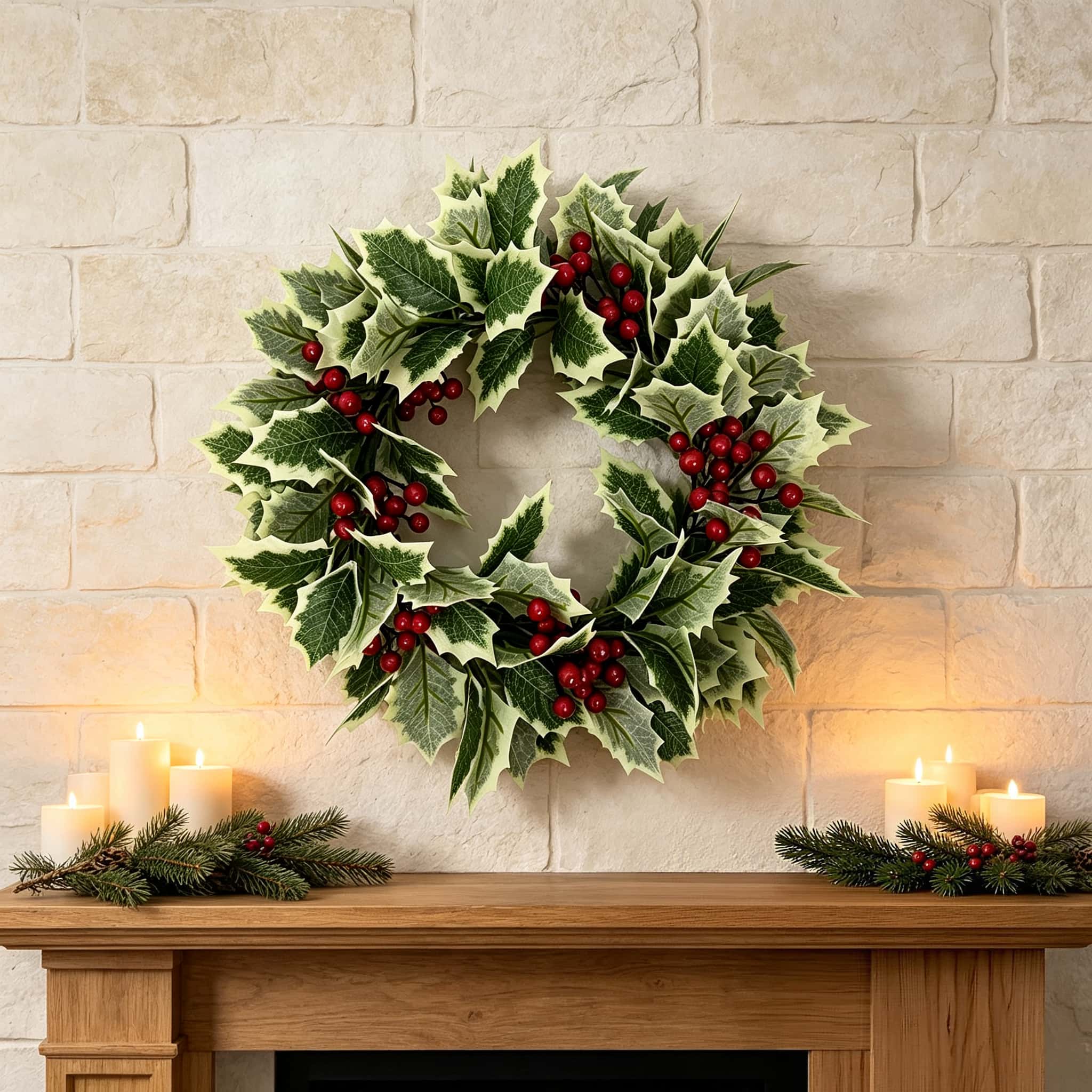 Christmas Wreath Fake - Sztuczny wieniec bożonarodzeniowy z czerwonymi jagodami